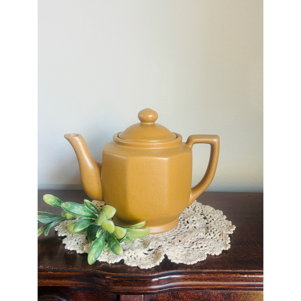 Vintage 1960's octagonal teapot mustard MCM autumn